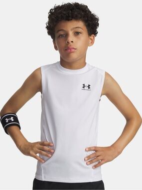 Under Armour White Sleeveless Performance Tank with Black Logo